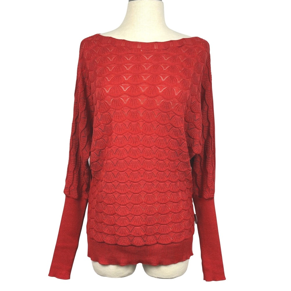 Claretta Coral Open‎ Knit Pointelle Sweater Dolman Sleeve Lightweight Top S/M